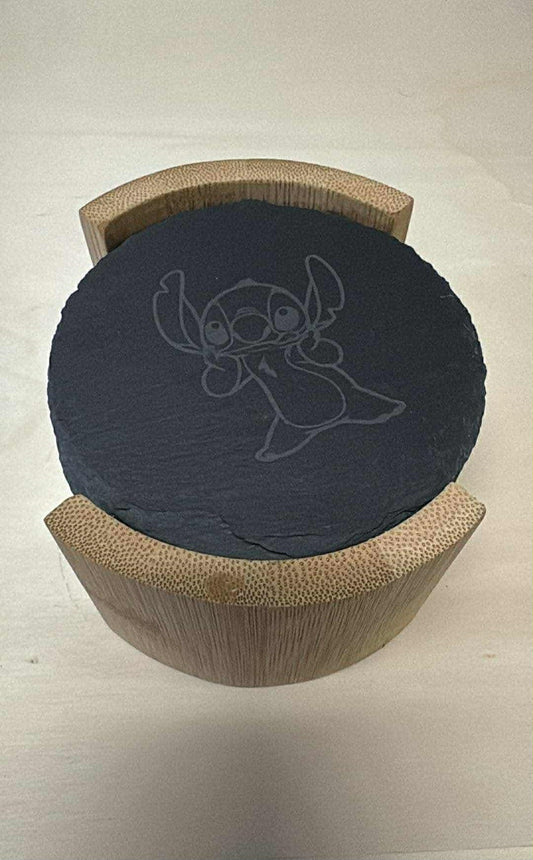 Stitch onderzetters uit lijsteen met houder 6 stuks