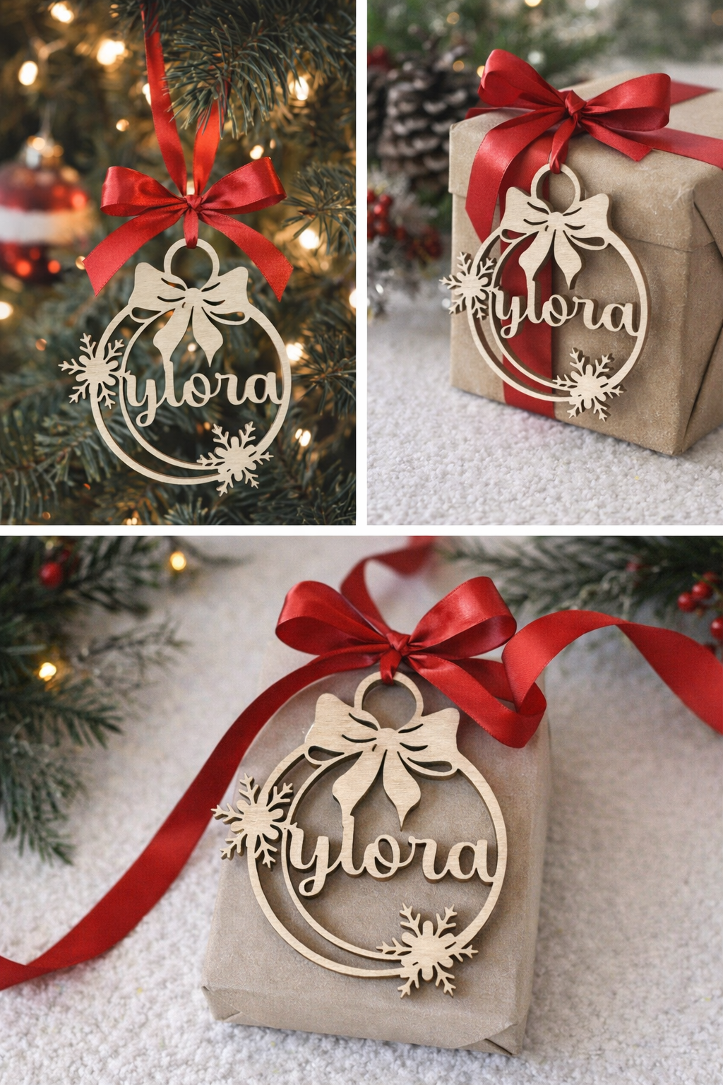 Houten kerstbal 'NAAM'
