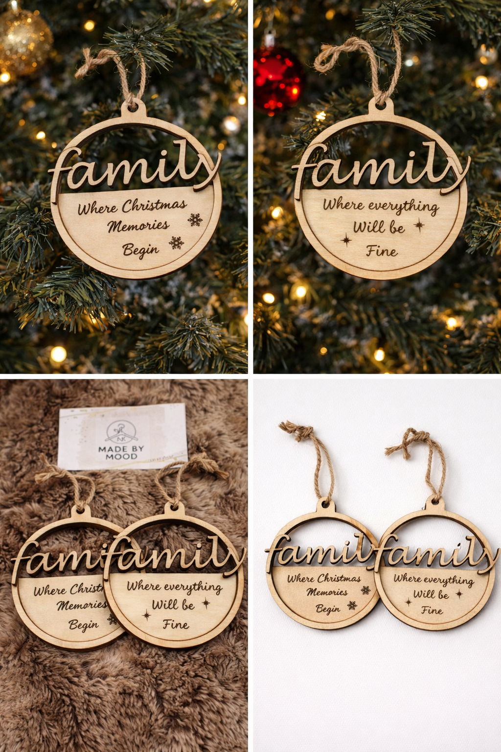 Houten kerstbal 'family'