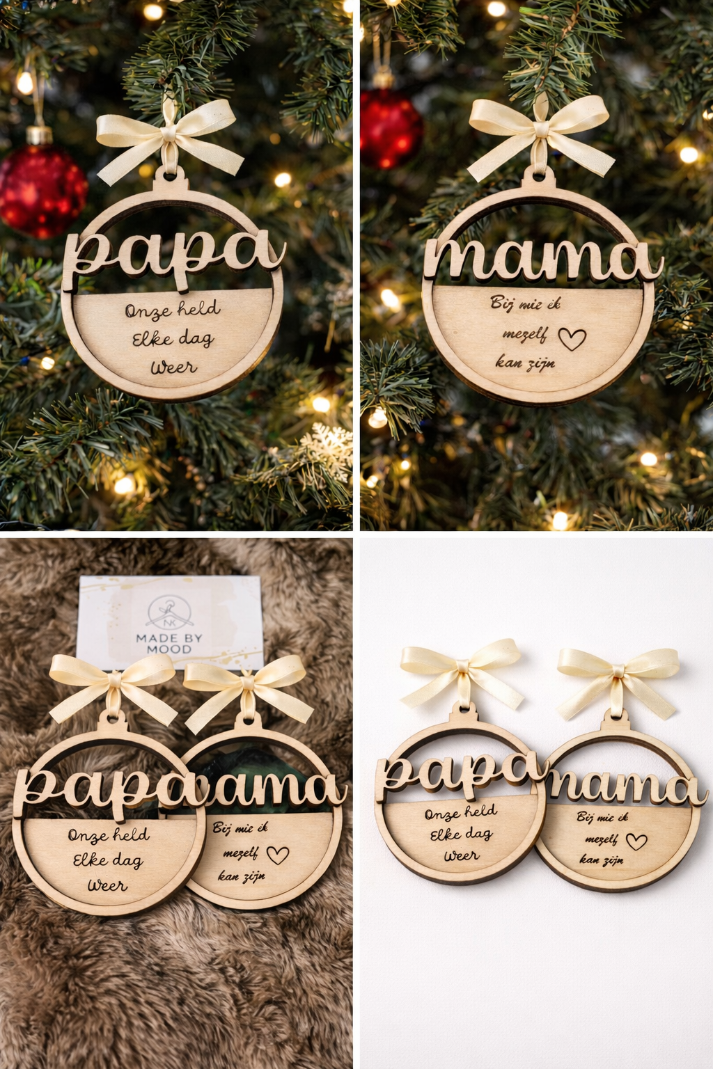 Houten kerstbalhanger 'papa/mama'